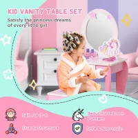 HOMCOM Kids Dressing Table with Mirror, Stool, Pink(m-4)