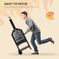 Outsunny Outdoor Garden Pizza Oven Charcoal BBQ Grill 3-Tier Freestanding w/ Chimney, Mesh Shelf, Thermometer Handles, Wheels Garden Party Gathering Stainless Steel Cooker(m-4)