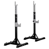HOMCOM Set 2 Rack Porta Bilanciere in Acciaio, 2 Ganci con Altezza Regolabile, Capacità 150kg, 55x57x105-170cm, Nero(m-10)
