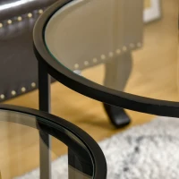 HOMCOM Juego de 2 Mesitas Auxiliares Anidadas con Estructura de Metal y Encimera de Cristal Ø50x58 cm y Ø37x51 cm Negro(m-8)