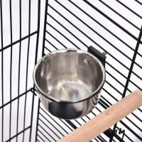 PawHut Jaula para Pájaros con Soporte y Ruedas Bandeja Extraíble 2 Comederos Repisa Inferior Metal para Canarios Periquitos Loros 53x53x147 cm Negro(m-4)