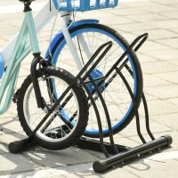 HOMCOM Soporte para Aparcar 2 Bicicletas, Aparcamiento Estacionamiento para Bicis, Inferir 65mm de Ancho, Fácil de Montar, Almohadilla Antideslizante, Interior y Exterior, 60x54x57 cm, Negro(m-7)