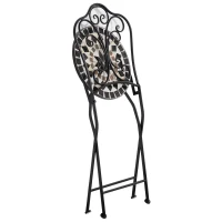 Outsunny Set de 2 Sillas de Jardín Plegables con Asiento de Mosaico Cerámico y Marco de Metal Carga 120 kg para Bistró Terraza Patio Exterior 40x50x92 cm Negro(m-9)