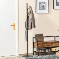 HOMCOM 174cm Free Standing Coat Rack Stand with 6 Hooks Clothes Tree Hat Display Hall Tree Hanger Hanging Organizer for Hallway Bedroom Living Room Black(m-9)