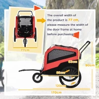 PawHut 2 in 1 Dog Bike Trailer Pet Stroller for Large Dogs with Hitch, 20" Wheels, Pet Bicycle Cart Trolley Carrier for Travel, Red(m-3)
