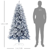 HOMCOM 6ft Flocked Artificial Christmas Tree with 700 Snow Frosted Tips, Metal Stand, Snowy Hinged Xmas Tree, Blue(m-3)