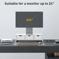 HOMCOM Monitor Stand Riser with 3 Drawers, Monitor Riser for Laptop, Computer, PC, Small Printer, 51 x 24 x 13cm, White(m-6)