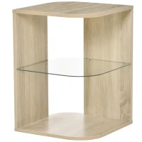 HOMCOM Table d'Appoint Guéridon Design Contemporain Bout de Canapé étagère Verre trempé Bois naturel(m-10)