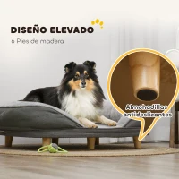 PawHut Sofá para Mascotas con Parte Superior Desmontable Funda Lavable y Patas de Madera Carga 25 kg 90x78x25 cm Gris(m-7)