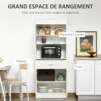 HOMCOM Buffet de Cuisine Armoire de Cuisine contemporaine Multi-Rangement 4 Portes tiroir Coulissant et Grand Plateau dim. 74L x 39l x 183H cm Bois Blanc(m-4)