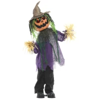 HOMCOM 3'6" Pumpkin Scarecrow Halloween Animatronic, with Glowing Eyes(m-11)