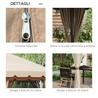 Outsunny Gazebo da Giardino 4x4m Esagonale con Doppio Tetto e Tende Laterali Rimovibili, Marrone(m-7)