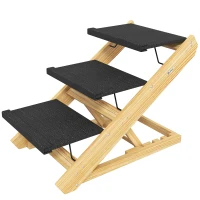 PawHut Adjustable Dog Steps Dog Ramp, 3-Step Non-slip Pet Stairs for Medium Sized Dogs, Foldable Dog Stairs for Bed Sofa(m-11)