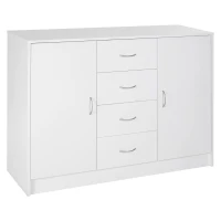 HOMCOM Sideboard, Storage Cabinet with 2 Doors and 4 Drawers, Free Standing Cupboard, Chest Organizer for Kitchen and Living Room, White(m-1)