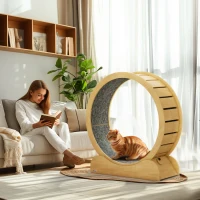 PawHut 39.4" Wooden Cat Running Wheel with Brake, Natural(m-10)