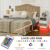 HOMCOM Comodini Moderni con LED, Set 2 Pezzi in Truciolato Bianco con Cassetto e 2 Ripiani Aperti, 40x40x55 cm(m-4)