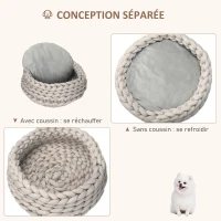 PawHut Panier pour chien et chat de 50 cm de diamètre effet tressé tricot - coussin amovible et lavable en Machine - beige(m-4)