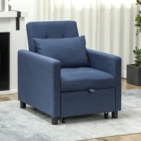 HOMCOM Fauteuil convertible 1 place avec dossier inclinable à 3 positions, coussin, siège rembourré et accoudoirs, bleu(m-2)
