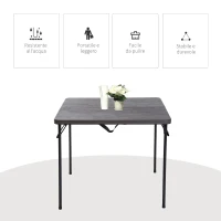 Outsunny Tavolo Pieghevole da Campeggio, Chisura a Valigetta, in Metallo e Plastica Marrone Impermeabile, 86x86x71,5cm(m-6)