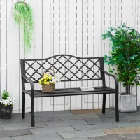 Outsunny Banc 3 Places de Jardin terrasse Style Rural Chic 128L x 60l x 89H cm métal époxy anticorrosion Fonte Brun(m-7)