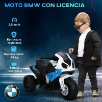 HOMCOM Moto Eléctrica para Niños de 18-36 Meses con Licencia BMW S1000RR con Velocidad 2,5 km/h Carga 20 kg 66x37x44 cm Azul(m-5)