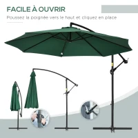 Outsunny Parasol déporté hexagonale 2,9 m inclinable avec manivelle et dispositif de rotation 360 ° protection UV acier vert(m-4)