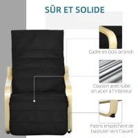 HOMCOM Fauteuil Relax Confort et Relaxation avec Repose-Pied réglable déhoussable 94 x 66,5 x 100 cm cm Bois Massif Noir(m-6)