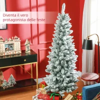 HOMCOM Albero di Natale 182.88cm con 479 Rami Innevati, Design Alto e Stretto con Base Pieghevole, Verde(m-4)