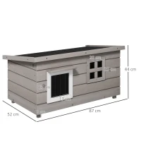PawHut Wooden Outdoor Cat House, Elevated Cat Shelter Kennel, Pet Play House with Openable Top, Asphalt Roof, Window, Grey(m-3)
