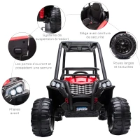 HOMCOM Voiture électrique Enfant 3 à 8 Ans - Buggy Quad électrique 120 W - V. Max. 6 Km/h - télécommande - Effets Lumineux sonores - Rouge(m-7)
