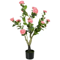 HOMCOM Artificial Plant Camellia Flower in Pot, Fake Plant for Indoor , 95cm, Pink(m-11)