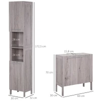 kleankin Meuble Colonne Rangement Salle de Bain + Meuble sous-vasque Design compact Multi-rangement aspect imitation bois gris(m-3)