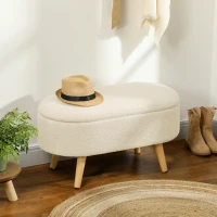 HOMCOM Teddy Fleece Storage Ottoman - Cream White(m-2)