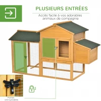 PawHut Poulailler en bois avec porte grillagée, plateau amovible, nichoir, rampe pour 2 à 4 poules 168 x 75 x 103 cm(m-5)