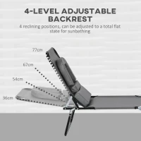 Outsunny Outdoor Folding Sun Lounger Set of 2 with Face Hole, 4 Level Adjustable Backrest Reclining Garden Lounger, Garden Recliner Sunbed with 600 D Oxford Cloth Seat and Pillow for Beach, Dark Grey(m-4)