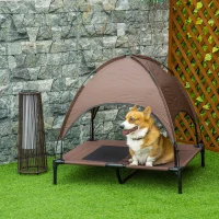PawHut Cama Elevada para Mascotas con Toldo Extraíble Tela Transpirable para Interior y Exterior 92x76x90 cm Marrón(m-2)