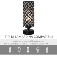 HOMCOM Lampada da Tavolo con Paralume in Cristallo e 2 Porte USB, Luce Regolabile Ф10.8x30cm, Nero(m-6)