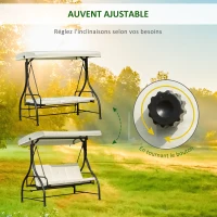 Outsunny Balancelle de Jardin 3 Places Convertible Inclinaison Toit réglable Matelas Grand Confort Rembourrage 8 cm fourni 1,95L x 1,17l x 1,75H m métal époxy Noir crème(m-4)