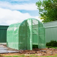 Outsunny 3 x 2 x 2m Polytunnel Greenhouse with Hinged Door, Walk-in Grow House Tent with PE Cover and Galvanised Steel Frame, Green(m-10)