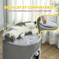PawHut Tour pour chat modulable tonneau griffoir chat avec fermeture éclair séparable 3 niveaux deux balles Ø 42 x 69H cm gris(m-6)