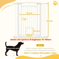 PawHut Cancellino per Cani Regolabile da 76-104 cm, Cancelletto Alto 106 cm con 2 Estensioni, Bianco(m-3)