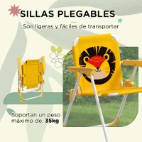 Outsunny Set de 2 Sillas Plegables y Mesa para Niños Mesa con Sombrilla Ajustable en Altura Temática de León para Jardín Amarillo(m-4)