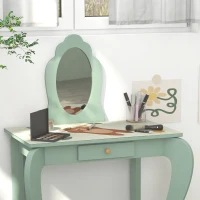ZONEKIZ Kids Dressing Table with Mirror, Stool, Drawer, Cute Animal Design, Green(m-7)