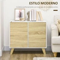 HOMCOM Aparador de Salón con Puertas a Presión y Estante Ajustable para Comedor Dormitorio 80x40x70 cm Blanco y Roble(m-4)
