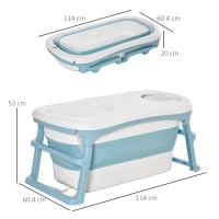 HOMCOM Vaschetta Bagnetto Pieghevole con Coperchio, Salvaspazio e Antiscivolo, per Neonati e Bambini 1-12 Anni, Bianca Blu(m-3)