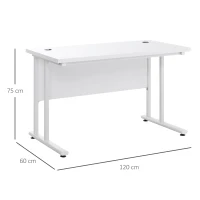 HOMCOM Computer Desk, Home Office Desk, Writing Table, 120x60x75cm Laptop Workstation with 2 Cable Management Holes, C Shaped Metal Legs for Adults, White(m-3)