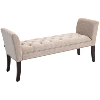 HOMCOM Panca Fondo Letto Imbottita e a Bottoni, in Tessuto Effetto Lino e Legno, 141x44x65 cm, Beige(m-10)
