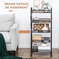 HOMCOM Chariot desserte de rangement à roulettes avec 5 paniers amovibles en acier, dim. 45L x 26.5l x 106H cm(m-4)