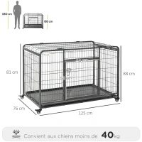 PawHut Cage pour chien pliable cage de transport sur roulettes 2 portes verrouillables plateau amovible dim. 125L x 76l x 81H cm métal gris noir(m-3)