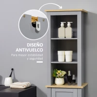kleankin Armario Alto de Baño Moderno Mueble Columna de Baño con 1 Puerta Estante Ajustable y 3 Compartimentos 39x30x168 cm Gris(m-6)